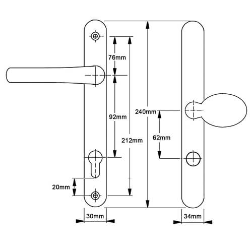 Mila ProSecure TS007 2* Lever Moveable Pad UPVC Multipoint Door Handles - 92/62mm PZ Sprung 212mm Screw Centres - Image 2