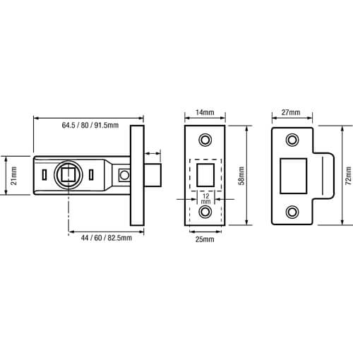 Union 2650 Rebated Mortice Tubular Latch - Image 2