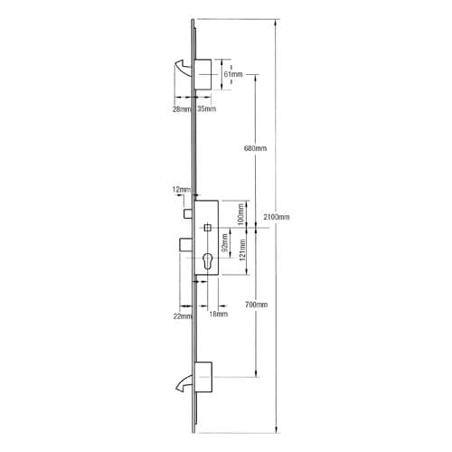 ERA Latch Deadbolt 2 Small Hooks Split Spindle Multipoint Door Lock - Option 3 (top hook to spindle = 680mm) - Image 2