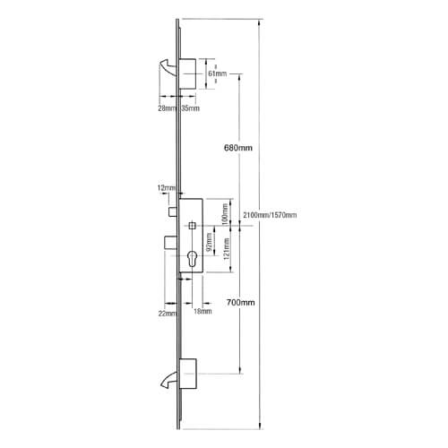 ERA Latch Deadbolt 2 Small Hooks Split Spindle Multipoint Door Lock - Image 2