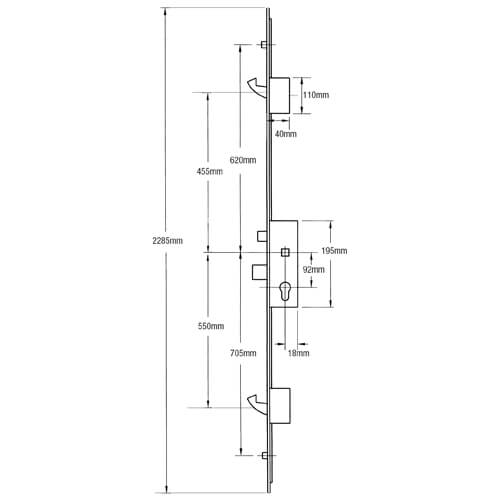GU Europa Latch Deadbolt 2 Hooks 2 Rollers Lift Lever Multipoint Door Lock - Option 1 - Image 2