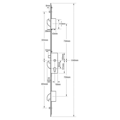 ERA Latch 3 Hooks 2 Rollers Split Spindle Multipoint Door Lock - Option 1 (top hook to spindle = 610mm) - Image 8