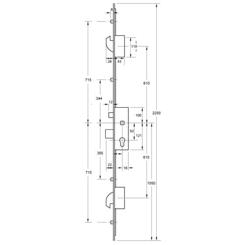 ERA Latch Deadbolt 2 Hooks 4 Rollers Split Spindle Multipoint Door Lock - Option 1 - Image 2