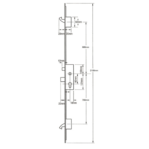 ERA Latch Deadbolt 2 Large Hooks Split Spindle Multipoint Door Lock - Option 3 (top hook to spindle = 680mm) - Image 2