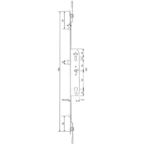 Mila Centre Section Latch 2 Rollers Lift Lever Multipoint Door Lock - Image 2