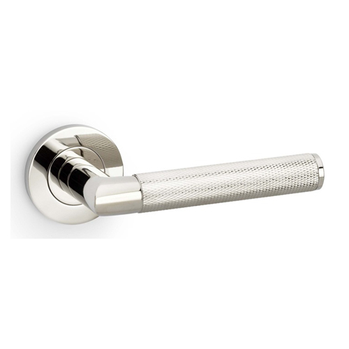 Alexander & Wilks AW210PNPVD Harrier Knurled Lever On Round Rose - Polished Nickel PVD (LEAD TIME: 2-3 DAYS)