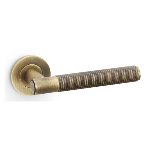 Alexander & Wilks AW220AB Spitfire Knurled Lever On Round Rose - Antique Brass (LEAD TIME: 2-3 DAYS)