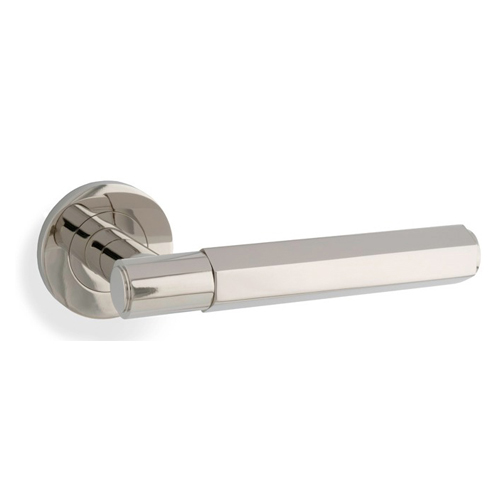 Alexander & Wilks AW224PN Spitfire Hex Lever On Round Rose - Polished Nickel (LEAD TIME: 2-3 DAYS)