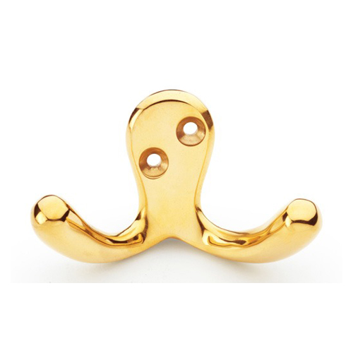 Alexander & Wilks AW773PBU Victorian Double Robe Hook - Polished Brass Unlacquered (LEAD TIME: 2-3 DAYS)