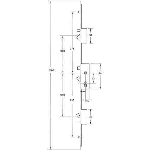 Fullex XL Latch 3 Hooks 2 Anti Lift Pins 2 Rollers Lift Lever Multipoint Door Lock - Option 2 - Image 2