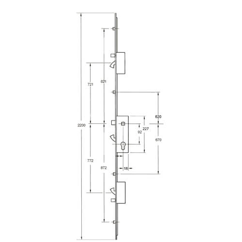 Fullex XL Latch 3 Hooks 2 Anti-Lift Pins 4 Rollers Multipoint Door Lock - Image 2