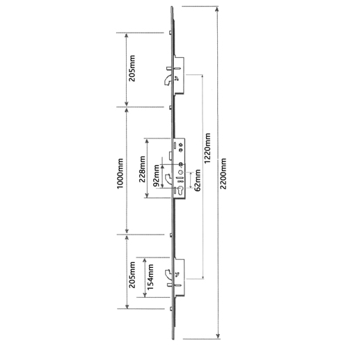 Fullex XL Latch 3 Hooks 2 Anti-Lift Pins 4 Rollers Multipoint Door Lock - 1000mm - Image 2