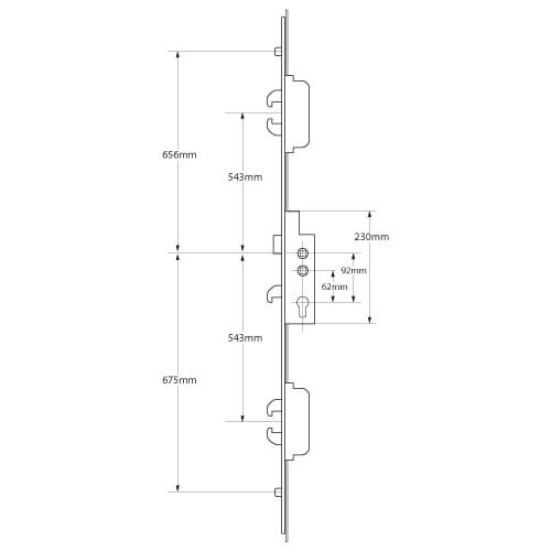 Ingenious Duplex Latch 5 Hook 2 Roller Double Spindle Multipoint Door Lock (top hook to spindle = 733mm) - Image 2