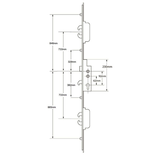 Ingenious Duplex Latch 5 Hook 4 Roller Multipoint Door Lock - Double Spindle 16mm Faceplate Option 2 (top hook to spindle = 733mm) - Image 2