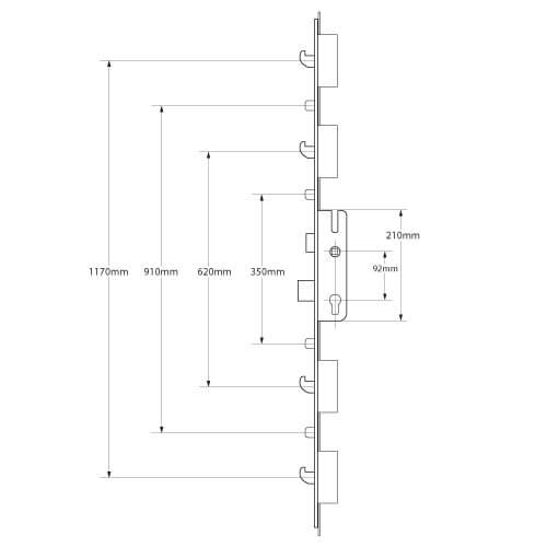 KFV Latch Deadbolt 4 Hooks 4 Rollers Key Wind Operated Multipoint Door Lock - Image 2