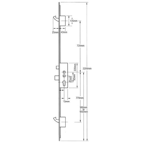 Lockmaster Latch Deadbolt 2 Hooks Flat 44mm Faceplate Double Spindle Multipoint Door Lock - Image 2