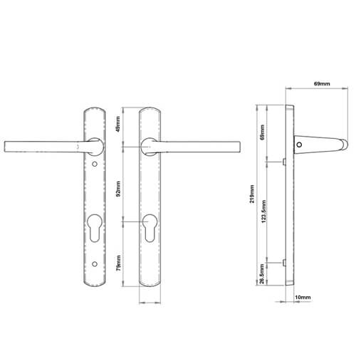 Straight Lever Lever UPVC Multipoint Door Handles - 92mm PZ Sprung 122mm Screw Centres - Image 2