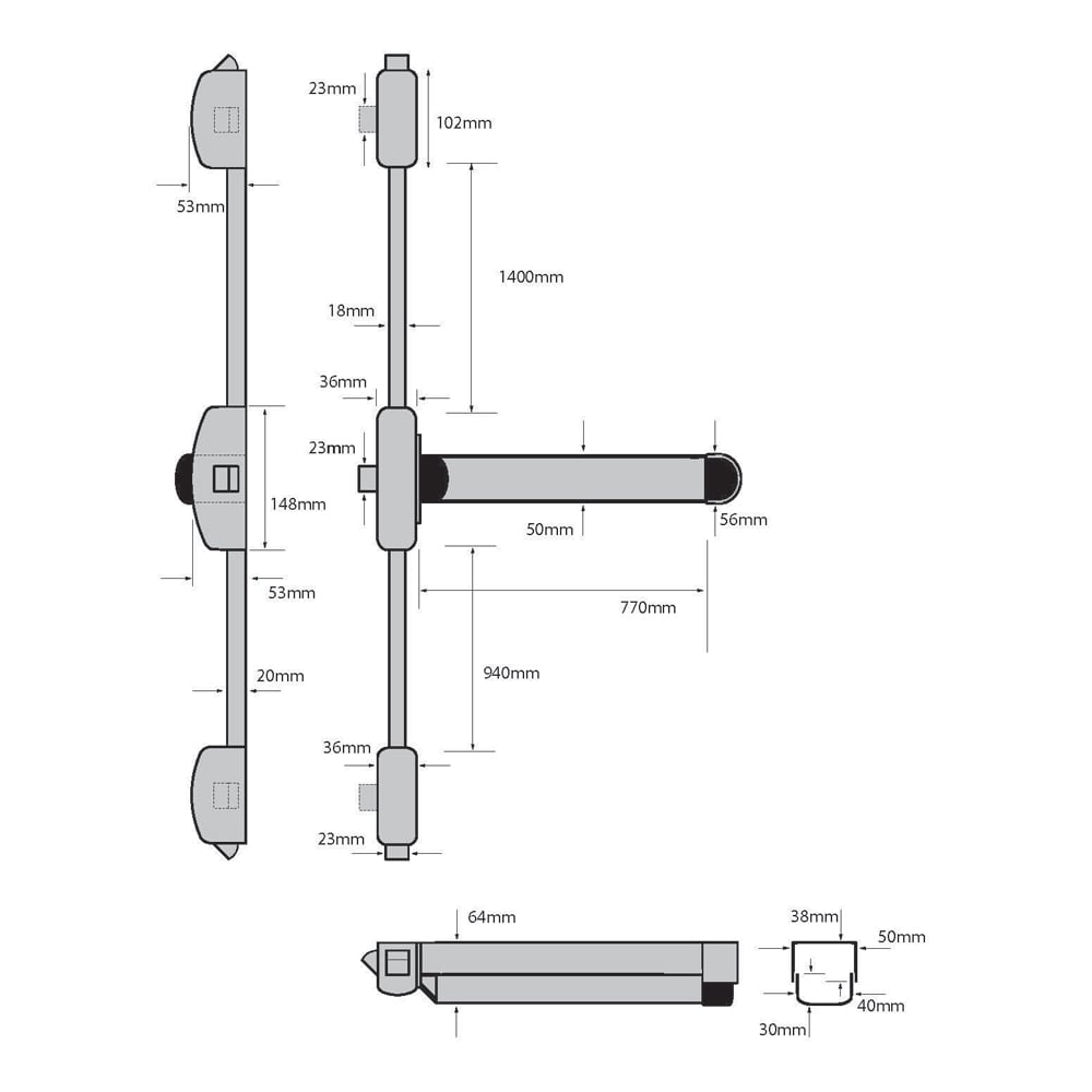 Strand Hardware PHT57 Three Point Touch Bar Latch (LEAD TIME: 5-7 DAYS) - Image 2