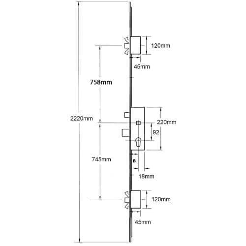 AGB Latch Deadbolt 2 Poseidon Bolts Lift Lever Multipoint Door Lock - Option 1 - Image 2
