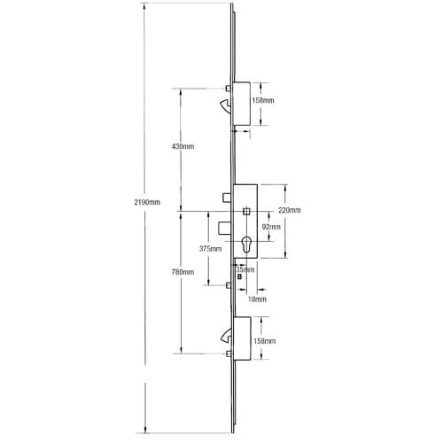 AGB Latch Deadbolt 2 Hooks 3 Rollers Lift Lever Multipoint Door Lock - Option 2 - Image 2