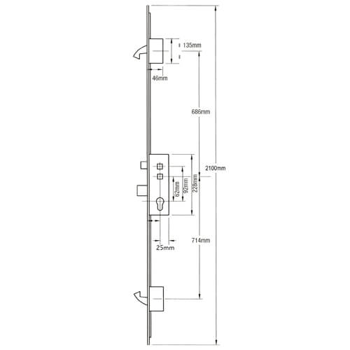 Fullex Crimebeater Latch Deadbolt 2 Hooks Flat 44mm White Faceplate Double Spindle Multipoint Door Lock - Image 6