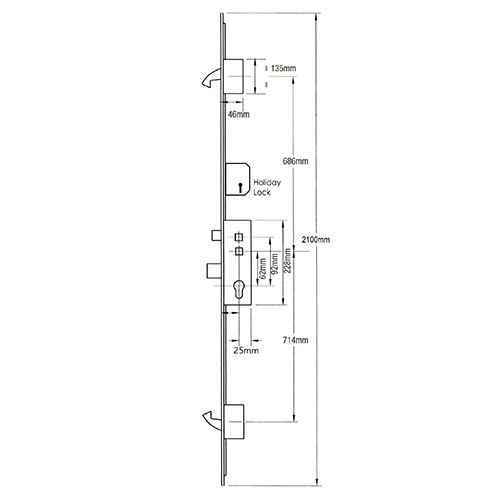 Fullex Crimebeater Latch 3 Deadbolts Flat 44mm White Faceplate Double Spindle Multipoint Door Lock - Holiday Lock - Image 2