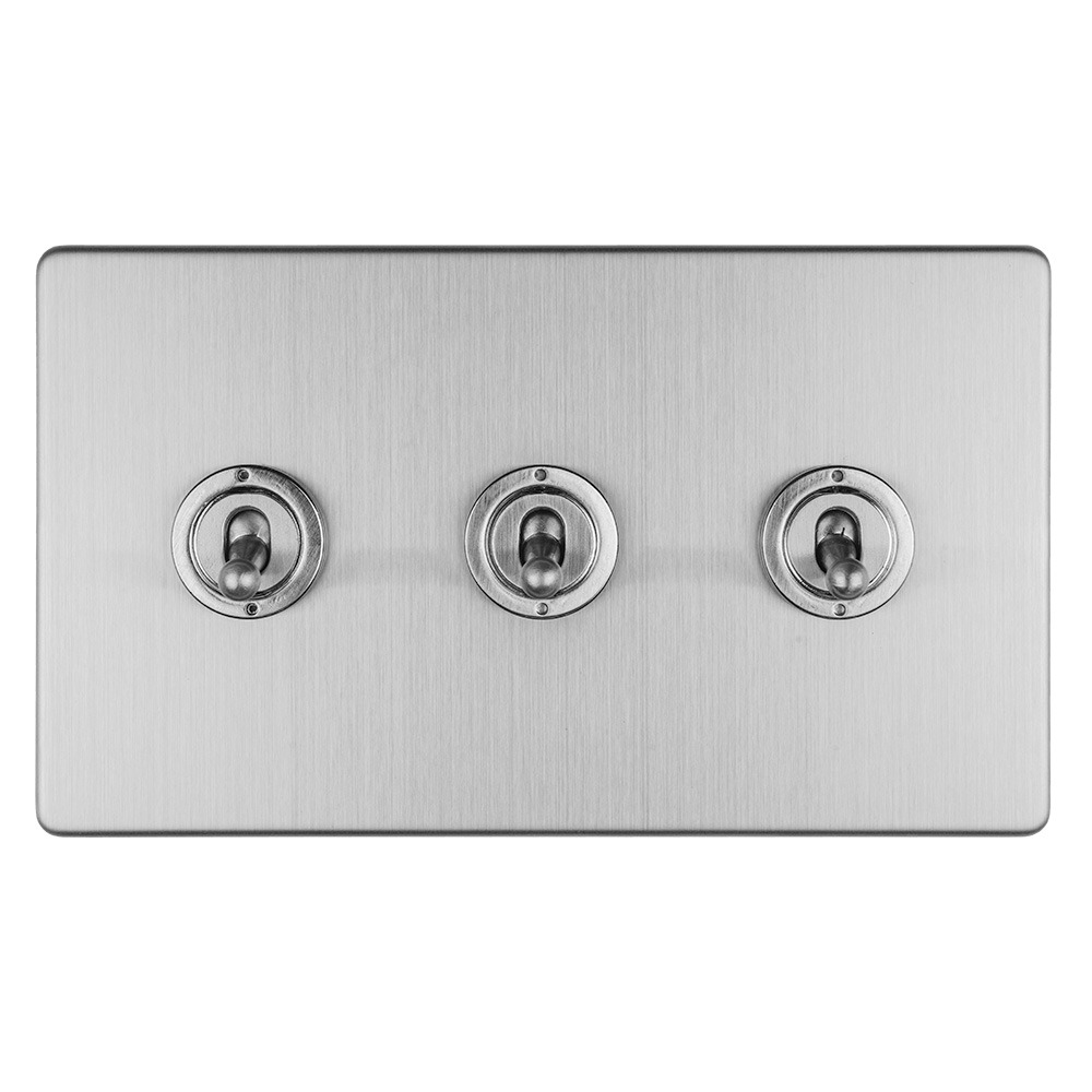Eurolite ECSST3SW 3-Gang 10Amp 2-Way Toggle Switch Satin Stainless Plate (LEAD TIME: 2-3 DAYS)