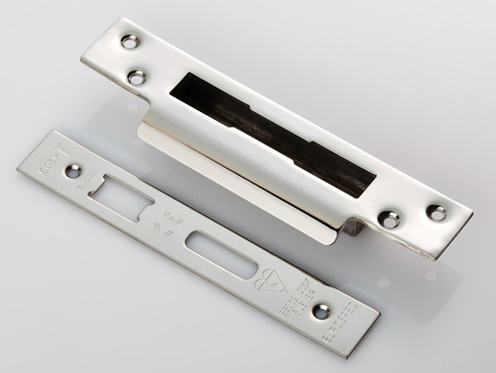 Eurospec FSF5013BSS Easi-T Forend Strike & FIxing Pack To Suit BS 5-Lever Sashlock - Bright Stainless Steel Square Forend (LEAD TIME: 2-3 DAYS)