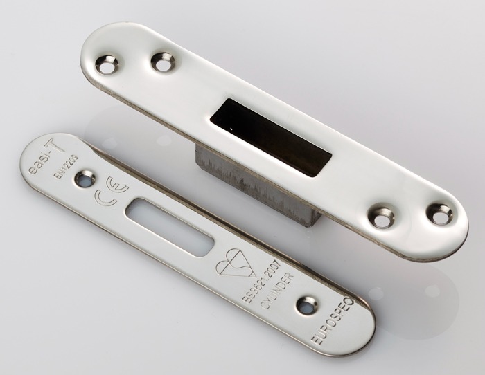 Eurospec FSF5019BSS/R Easi-T Forend Strike & Fixing Pack To Suit Euro Profile BS Cylinder Deadlock - Bright Stainless Steel Radius Forend (LEAD TIME: 2-3 DAYS)
