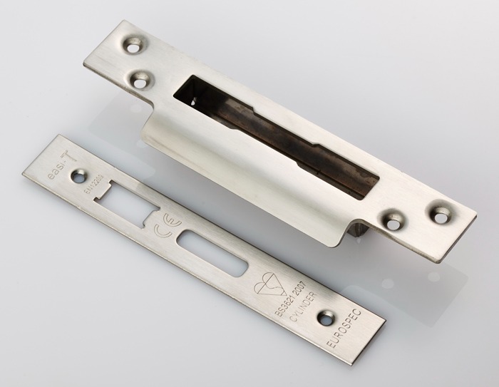 Eurospec FSF5020SSS Easi-T Forend Strikes & Fixing Pack To Suit BS Cylinder Sashlock - Satin Stainless Steel Square Forend (LEAD TIME: 2-3 DAYS)