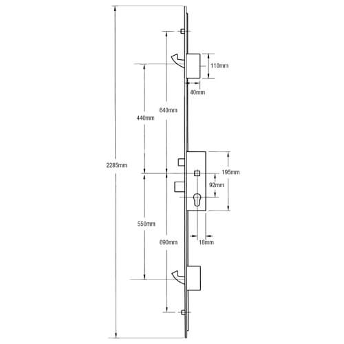 GU Europa Latch Deadbolt 2 Hooks 2 Rollers Split Spindle Multipoint Door Lock - Option 1 - Image 2